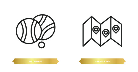 Poster - two editable outline icons from activity and hobbies concept. thin line icons such as petanque, trav