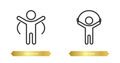Poster - two editable outline icons from activity and hobbies concept. thin line icons such as warming up, jump rope vector.