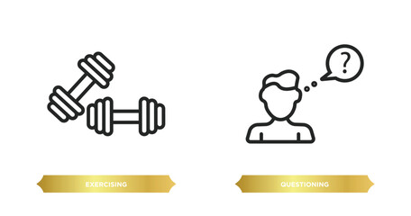 Poster - two editable outline icons from activity and hobbies concept. thin line icons such as exercising, qu