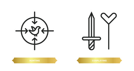 Poster - two editable outline icons from activity and hobbies concept. thin line icons such as hunting, cosplaying vector.