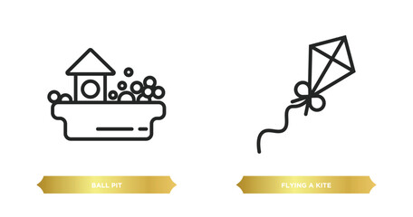Poster - two editable outline icons from activity and hobbies concept. thin line icons such as ball pit, flying a kite vector.