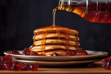 Poster - syrup pouring onto a stack of pancakes