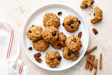 Wall Mural - Oatmeal cranberry healthy homemade cookies with cinnamon and pecan nuts for breakfast