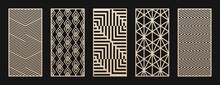 Laser Cut, CNC Cutting Patterns Collection. Vector Set With Abstract Geometric Ornament, Lines, Diamonds, Grid, Lattice. Decorative Stencil For Wood Panel, Metal, Plastic, Paper. Aspect Ratio 1:2