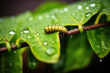 Poster - caterpillar nibbling on fresh foliage