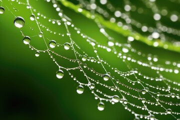 Sticker - close-up of dewdrops on a spider web, emphasizing its intricate design