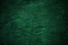 Black Dark Jade Emerald Green Grunge Background. Old Painted Concrete Wall. Plaster. Close-up. Rough Dirty Grainy Broken Damaged Distressed Abandoned Cracked. Or Spooky Scary Horror Concept. Design.