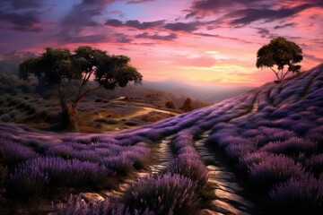 Wall Mural - Lavender Trails, Landscape | Generative AI