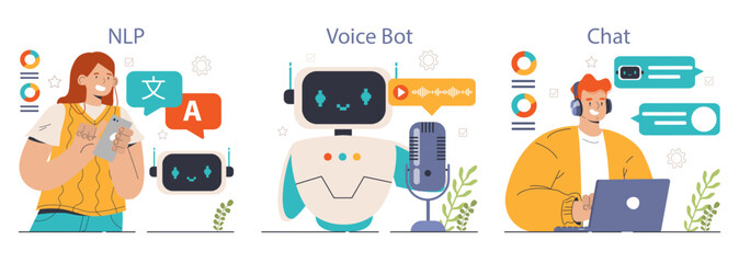 Poster - chat bot set. online communication with artificial intelligence. virtual