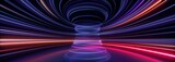 Fototapeta Do przedpokoju - 3d render, abstract futuristic neon background. Twisted electromagnetic vortex. Ultra violet rays, cyber network glowing lines