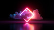 © NeoLeo - 3d render, abstract minimalist geometric background. Illuminated cloud and colorful neon rhombus frame glowing in the dark. Futuristic wallpaper