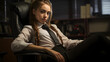 © Clipart Collectors - Defying Conventions: A Teenage Punk in Business Attire, Provocatively Seated in Her Office Chair, Redefining Classic Business Style with Innovative Boldness