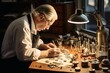 A watchmaker at work at his desk.