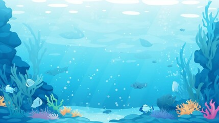 Wall Mural - An underwater scene with colorful fish, coral reefs, and clear blue water