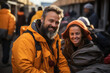 © Sebastian - Humanitarian Aid. Aid workers distributing supplies to refugees, embodying the compassionate response to humanitarian crises. Generative Ai.