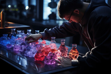Poster - curious minds investigate the properties of different materials through hands-on experiments, discov