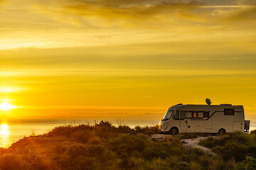 Wall Mural - Caravan on nature in the morning at sunrise