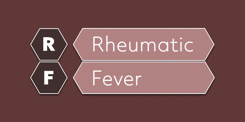 RF Rheumatic Fever. An Acronym Abbreviation of a common Medical term. Illustration isolated on red background