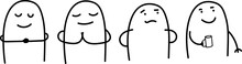 Thumb Man. Peace And Worried. Charcter Emotional. New Set Of Characters In The Style Of Meme Flork.