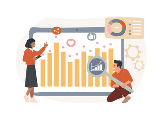 Poster - Social media analysis isolated concept vector illustration. Social media marketing, smm, account analysis service, digital agency corporate website, UI element, menu bar vector concept.