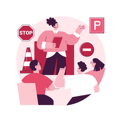 Poster - Driving lessons abstract concept vector illustration. Driving school, beginner class, refresher lesson, intensive course, exam preparation, advanced level, certified instructor abstract metaphor.