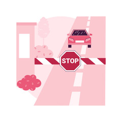 Poster - Toll road abstract concept vector illustration. Tollway fee, express toll lane, paid highway, main road, motorway entrance pass card, charge collector, enter control point abstract metaphor.