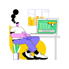 Poster - Open bank account online isolated cartoon vector illustrations. Woman open bank account using laptop, business people, financial literacy, mobile banking app, money management vector cartoon.