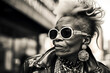 © Kasper - Defying Norms: A Mature Black Female Rocking Punk Aesthetics in Monochrome. Street Photography