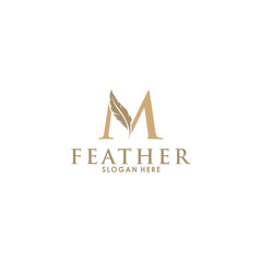 Wall Mural - Initial letter M logo with Feather Luxury gold, Initial Feather Logo template