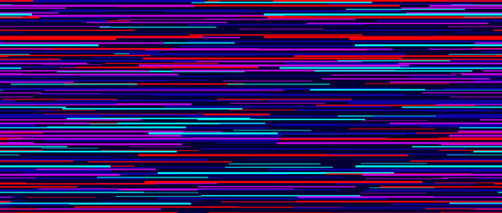 Aufkleber - Seamless colorful random lines pattern. Neon tv noise repeating pattern. Horizontal irregular lines background pattern. Glitch or failure concept wallpaper. Vector illustration.