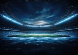 Fototapeta Fototapety sport - Football stadium at night, soccer stadium with ongoing game at night.  Drone view. AI Generative.