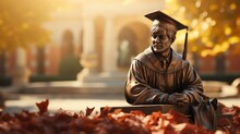 University Graduation Hat Marble Statue And Education Poster..
