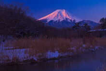 Fuji At Dawn From Oshino Village, Japan,Yamanashi Prefecture,Minamitsuru District, Yamanashi,Oshino, Yamanashi
