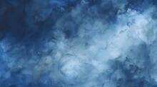 Black Dark Navy Blue Cobalt Abstract Watercolor. Art Background For Design. Chaotic Rough Brush Strokes. A Dramatic Sky With Clouds Storm. Generative AI