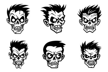 Wall Mural - Monochrome illustration of a zombie's head collection. Halloween theme