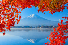 Autumn Leaves Of Lake Kawaguchi And Mt. Fuji, Japan,Yamanashi Prefecture,Minamitsuru District, Yamanashi,Fujikawaguchiko, Yamanashi