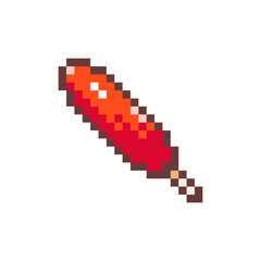 Wall Mural - Pixel Art Sausage. Retro 8 bit Style Street Fast Food Fried Sausage on a Stick Illustration. Ideal for Sticker, Retro Decorative Element, Game Asset, Emoji, Patch or Cute Geek Avatar.