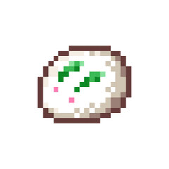 Sticker - Pixel Art Mochi Dessert. Retro 8bit Style Japanese Sweet Snow Rabbit Mochi Cake Illustration. Ideal for Sticker, Retro Decorative Element, Game Asset, Emoji, Patch or Cute Geek Avatar.	