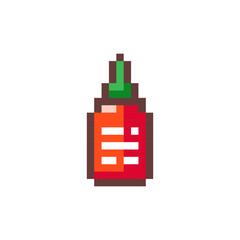 Wall Mural - Pixel Art Sriracha Sauce. Retro 8 bit Style Fast Food Hot Spicy Asian Sauce Illustration. Ideal for Sticker, Retro Decorative Element, Game Asset, Emoji, Patch or Cute Geek Avatar.	