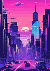 Immerse yourself in the mesmerizing world of city synthwave design! Step into a retro-futuristic realm where neon lights illuminate towering. skyscrapers, and sleek, futuristic designs