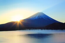 Fuji At Sunrise And Lake Motosu, Japan,Yamanashi Prefecture