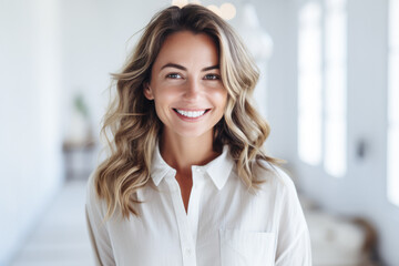 Beautiful woman smiling in an indoor scene