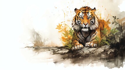 Wall Mural - Isolated Watercolor-Style Tiger Illustration, Wildlife Art for Prints and Decor.