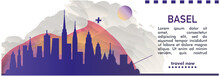 Switzerland Basel City Banner With Abstract Shapes Of Skyline, Cityscape, Landmarks And Attractions. Basel Stadt Canton Travel Vector Illustration For Brochure, Website, Web Page, Header, Presentation