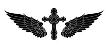 Cross With Wings Silhouette Design Vector