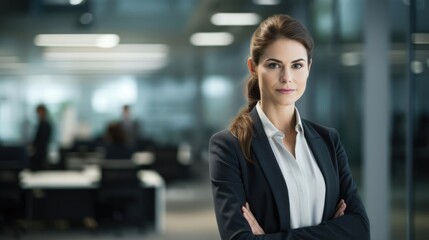 Wall Mural - Portrait of a woman in a bustling corporate office managing schedules and coordinating meetings