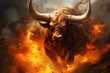 Furious bull engulfed in flames. Generative AI