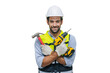 © Quality Stock Arts - happy male worker house handy man fix repair service with builder tools equipments isolated on white background with clipping path.