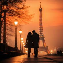 Romantic Couple Walking In Paris