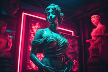 Antique Statue In Neon Light